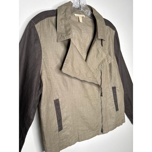 Green Eileen Fisher Organic Linen Moto Jacket Two-Tone Brown Medium - Picture 8 of 13
